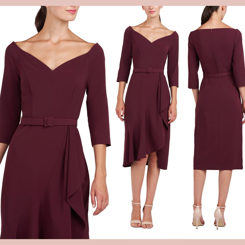 NEW $278 Kay Unger [ 6 ] Izzy Sweetheart Neck Cocktail Midi Dress Molasses J1994